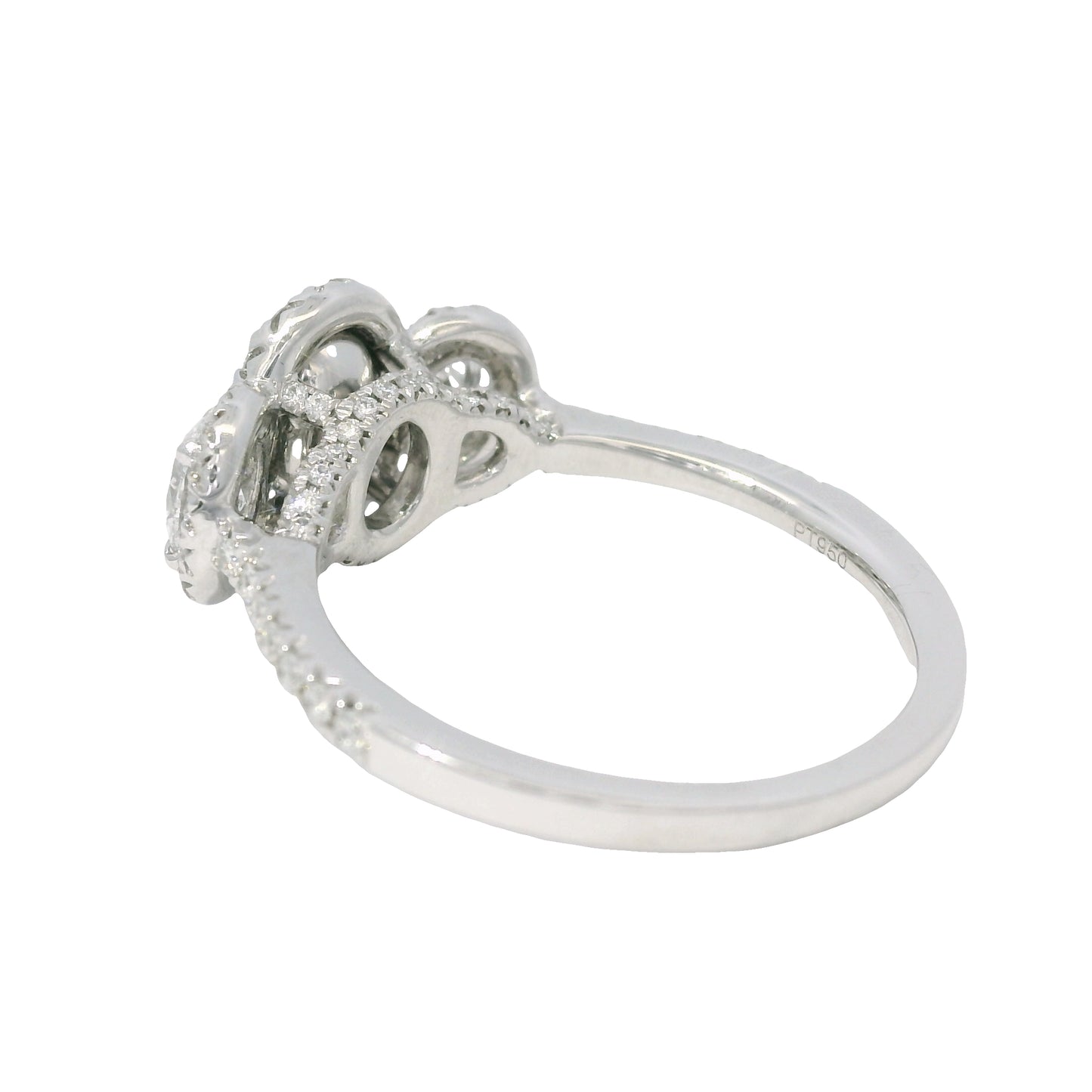 Platinum Natural 1.47 Carat oval cut diamond 3 Stone Halo Engagement Ring