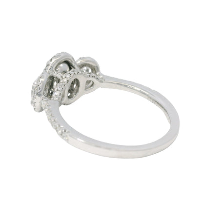 Platinum Natural 1.47 Carat oval cut diamond 3 Stone Halo Engagement Ring
