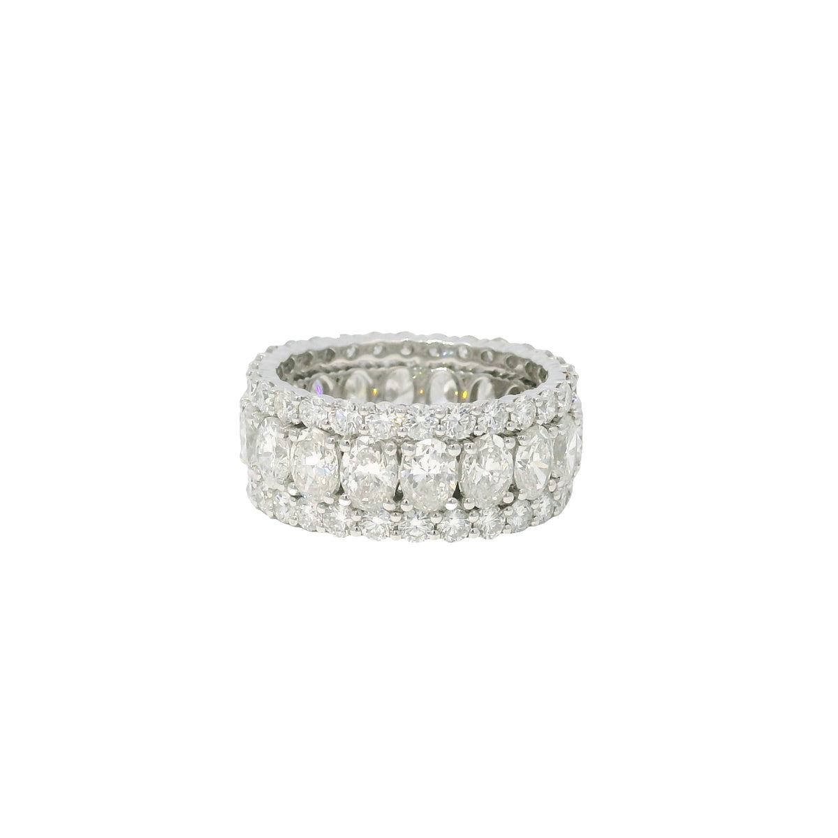 Platinum Wide 3 Row Set with Natural 6.86 Carat weight Oval/Round Diamond Band