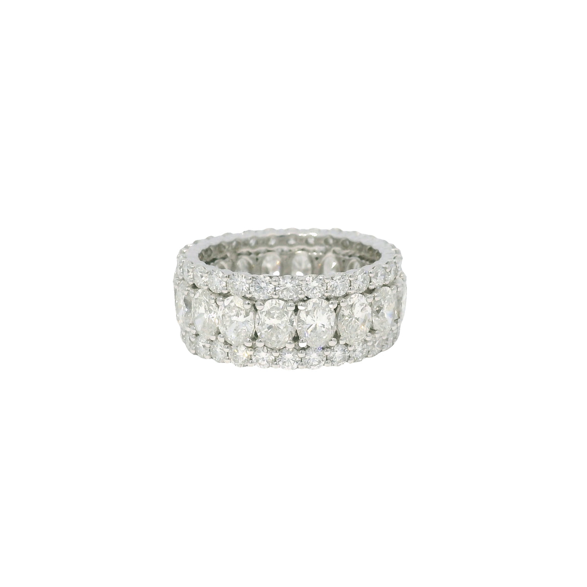 Platinum Wide 3 Row Set with Natural 6.86 Carat weight Oval/Round Diamond Band