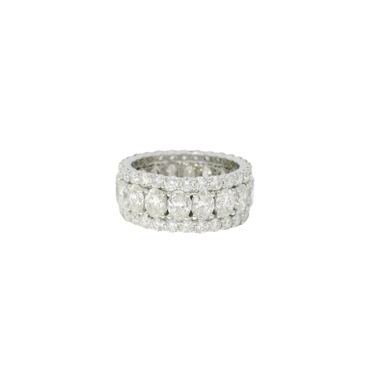 Platinum Wide 3 Row Set with Natural 6.86 Carat weight Oval/Round Diamond Band