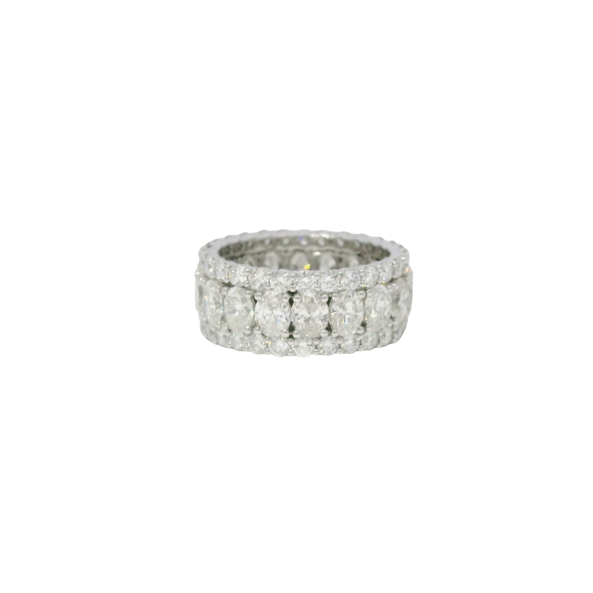 Platinum Wide 3 Row Set with Natural 6.86 Carat weight Oval/Round Diamond Band