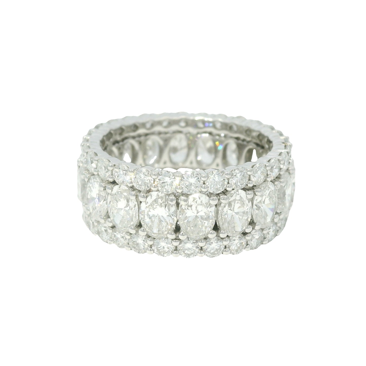 Platinum Wide 3 Row Set with Natural 6.86 Carat weight Oval/Round Diamond Band