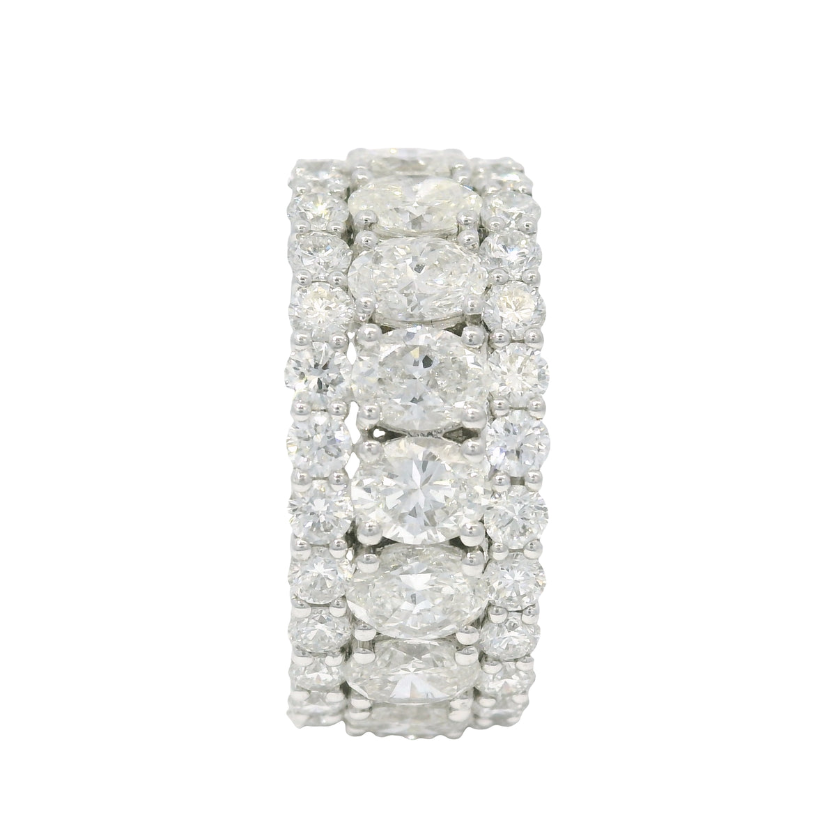 Platinum Wide 3 Row Set with Natural 6.86 Carat weight Oval/Round Diamond Band