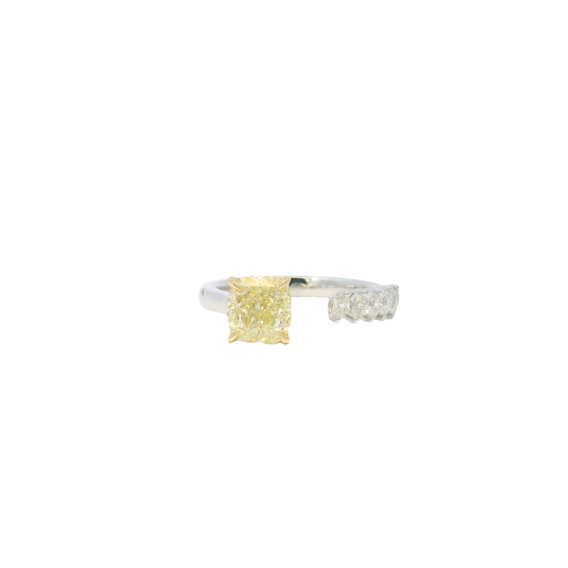 GIA Platinum& 18K Yellow Gold 1.51 Carat Cushion & Marqui 0.20 Carat Cut open Engagement Ring