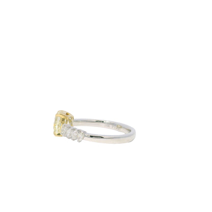 GIA Platinum& 18K Yellow Gold 1.51 Carat Cushion & Marqui 0.20 Carat Cut open Engagement Ring