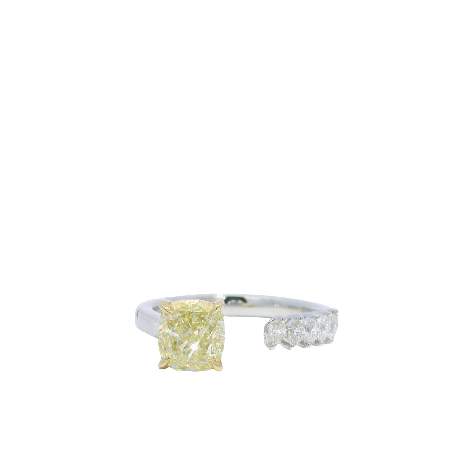 GIA Platinum& 18K Yellow Gold 1.51 Carat Cushion & Marqui 0.20 Carat Cut open Engagement Ring