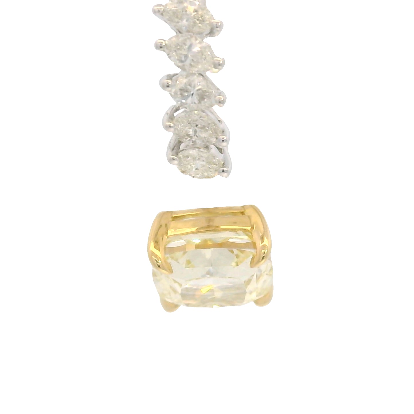 GIA Platinum& 18K Yellow Gold 1.51 Carat Cushion & Marqui 0.20 Carat Cut open Engagement Ring