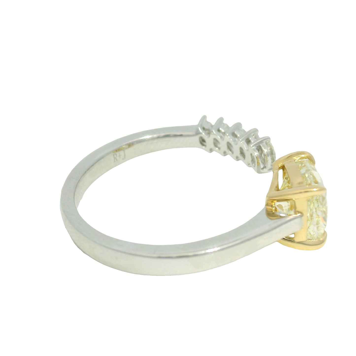 GIA Platinum& 18K Yellow Gold 1.51 Carat Cushion & Marqui 0.20 Carat Cut open Engagement Ring
