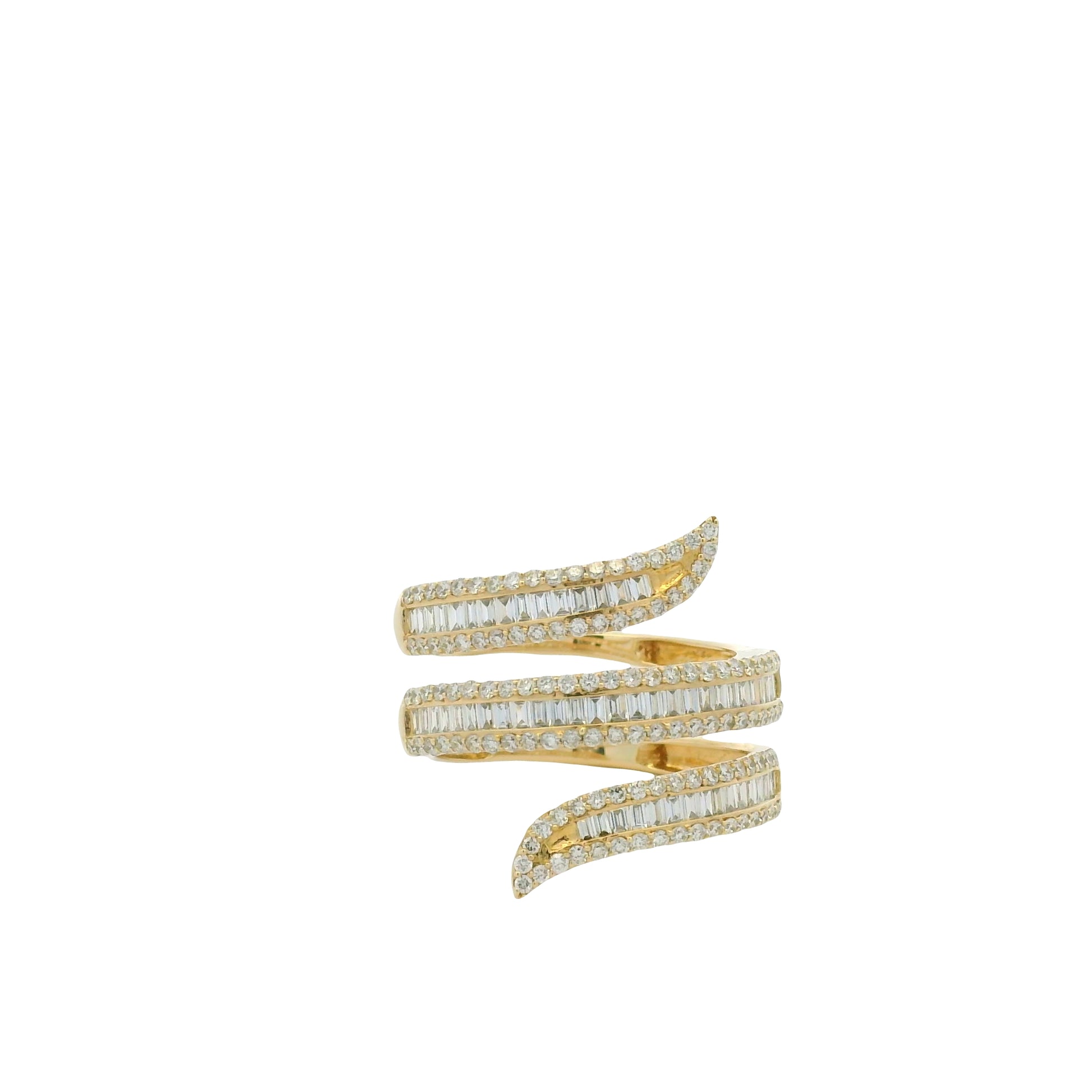 14K Yellow Gold Natural Baguette & Round Brilliant Cut Diamond Wrap Ring