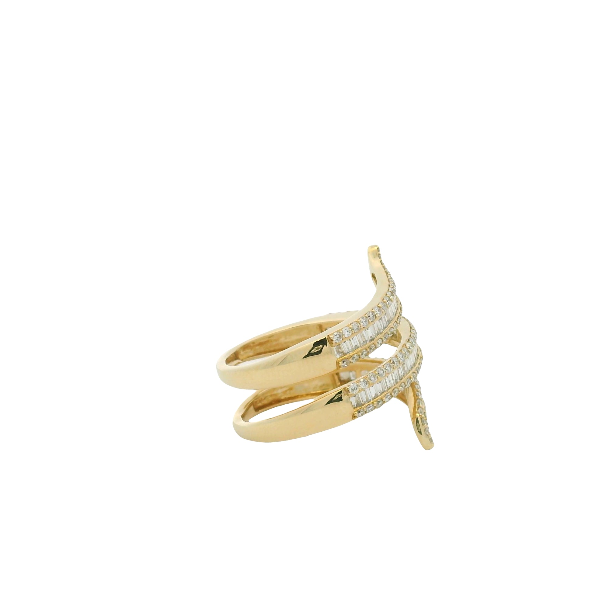 14K Yellow Gold Natural Baguette & Round Brilliant Cut Diamond Wrap Ring
