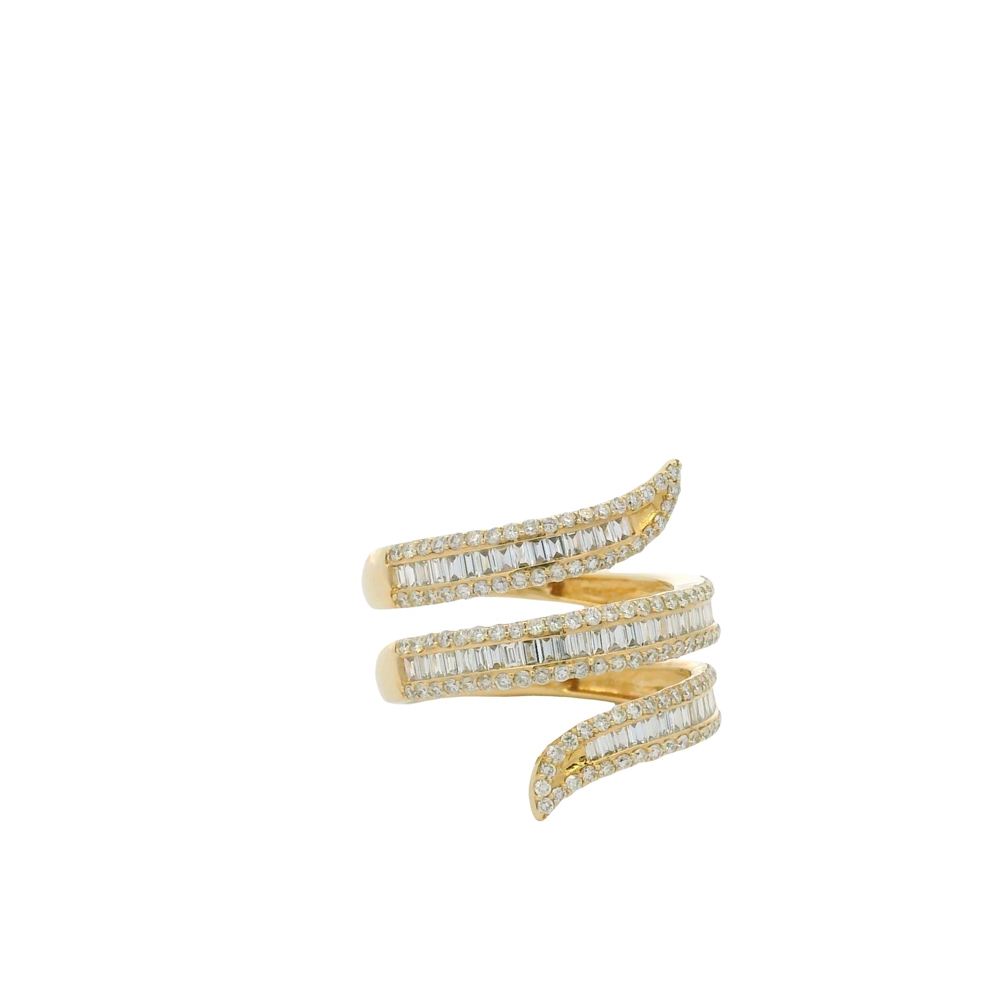 14K Yellow Gold Natural Baguette & Round Brilliant Cut Diamond Wrap Ring