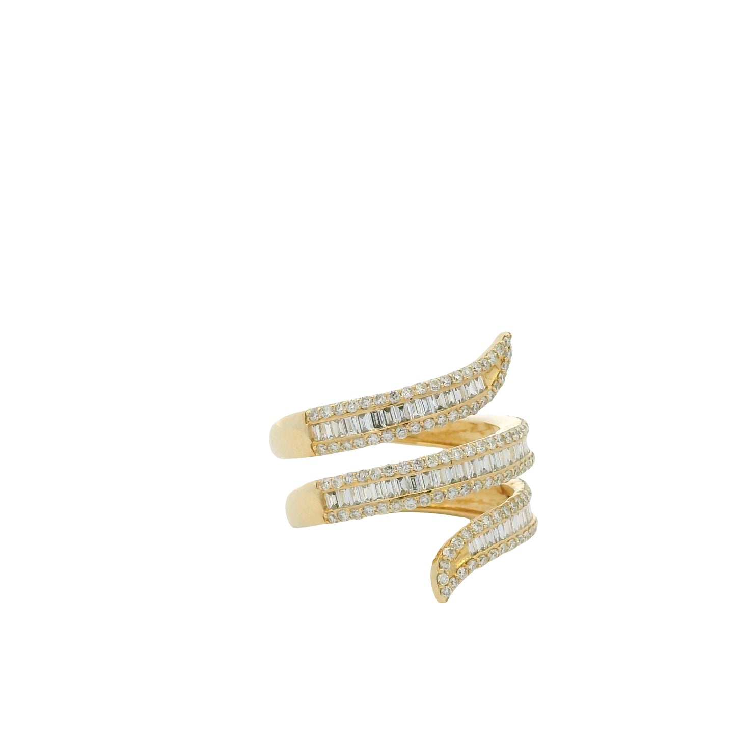 14K Yellow Gold Natural Baguette & Round Brilliant Cut Diamond Wrap Ring