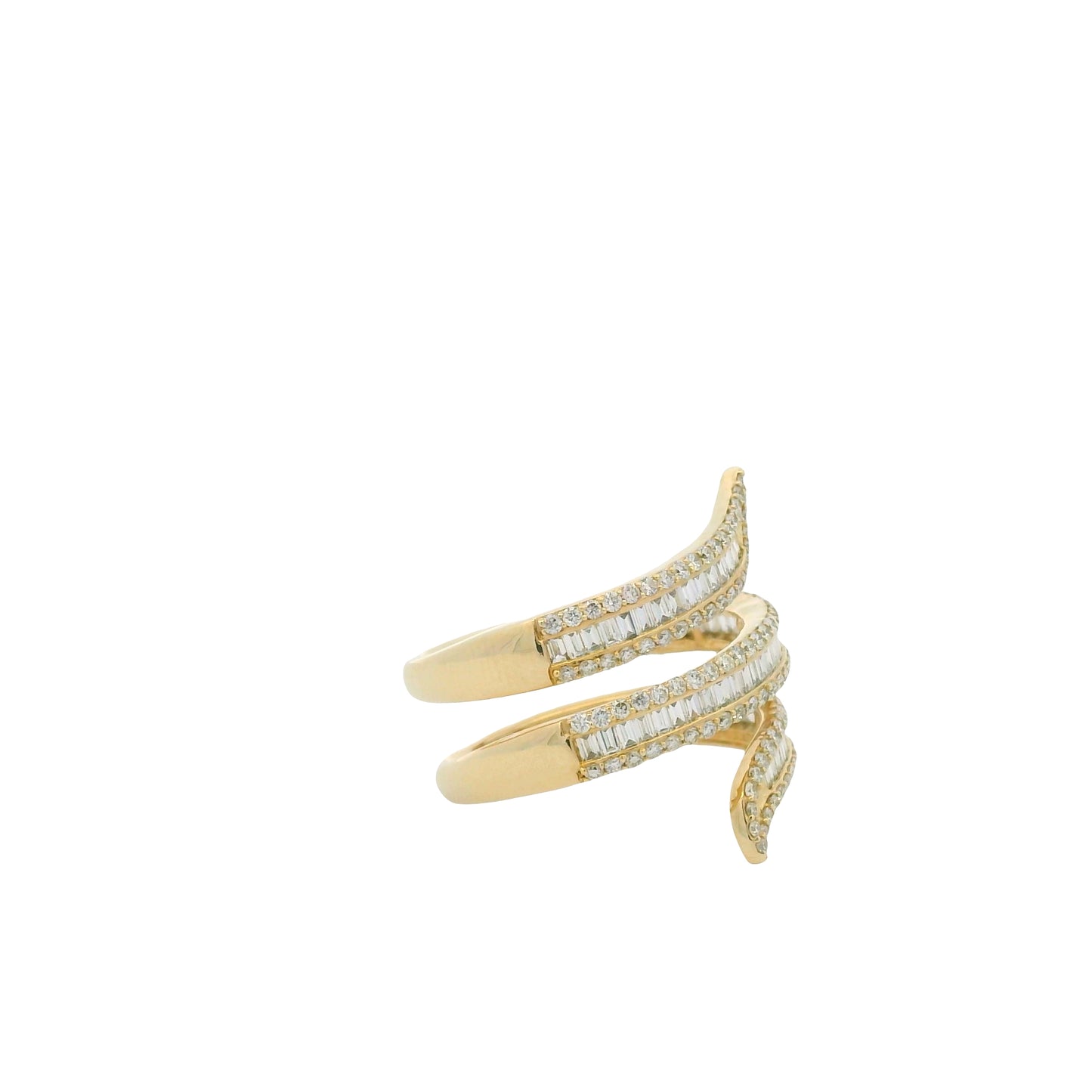 14K Yellow Gold Natural Baguette & Round Brilliant Cut Diamond Wrap Ring