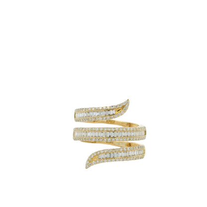 14K Yellow Gold Natural Baguette & Round Brilliant Cut Diamond Wrap Ring