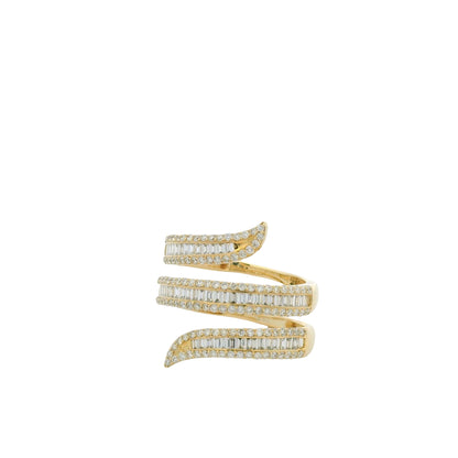14K Yellow Gold Natural Baguette & Round Brilliant Cut Diamond Wrap Ring
