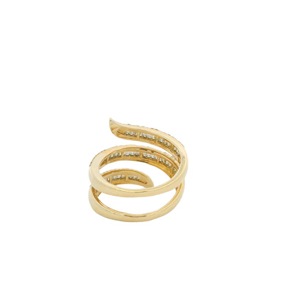 14K Yellow Gold Natural Baguette & Round Brilliant Cut Diamond Wrap Ring