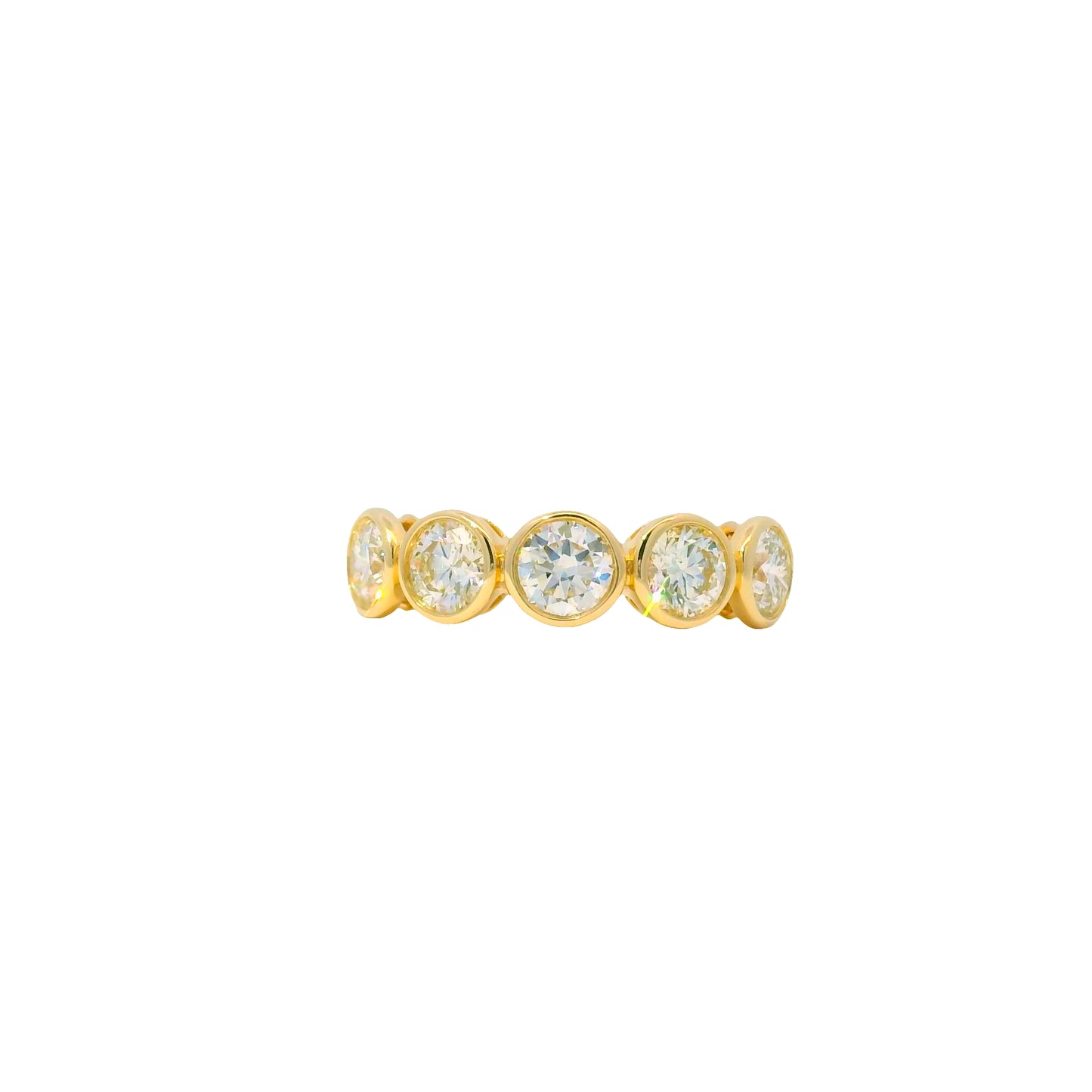 14k Yellow Gold Natural 1.75 Carat Round Brilliant Diamond 5 Stone Bezel Set Ring