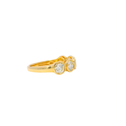 14k Yellow Gold Natural 1.75 Carat Round Brilliant Diamond 5 Stone Bezel Set Ring