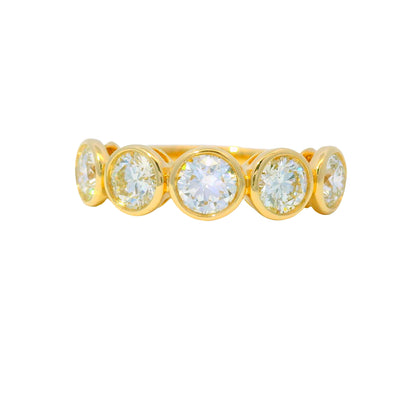 14k Yellow Gold Natural 1.75 Carat Round Brilliant Diamond 5 Stone Bezel Set Ring