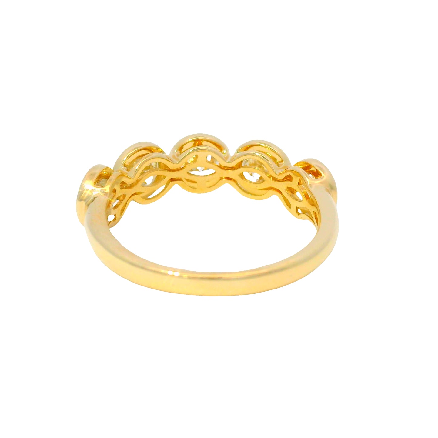 14k Yellow Gold Natural 1.75 Carat Round Brilliant Diamond 5 Stone Bezel Set Ring