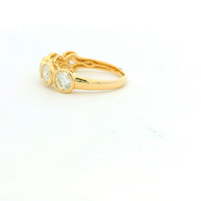 14k Yellow Gold Natural 1.75 Carat Round Brilliant Diamond 5 Stone Bezel Set Ring