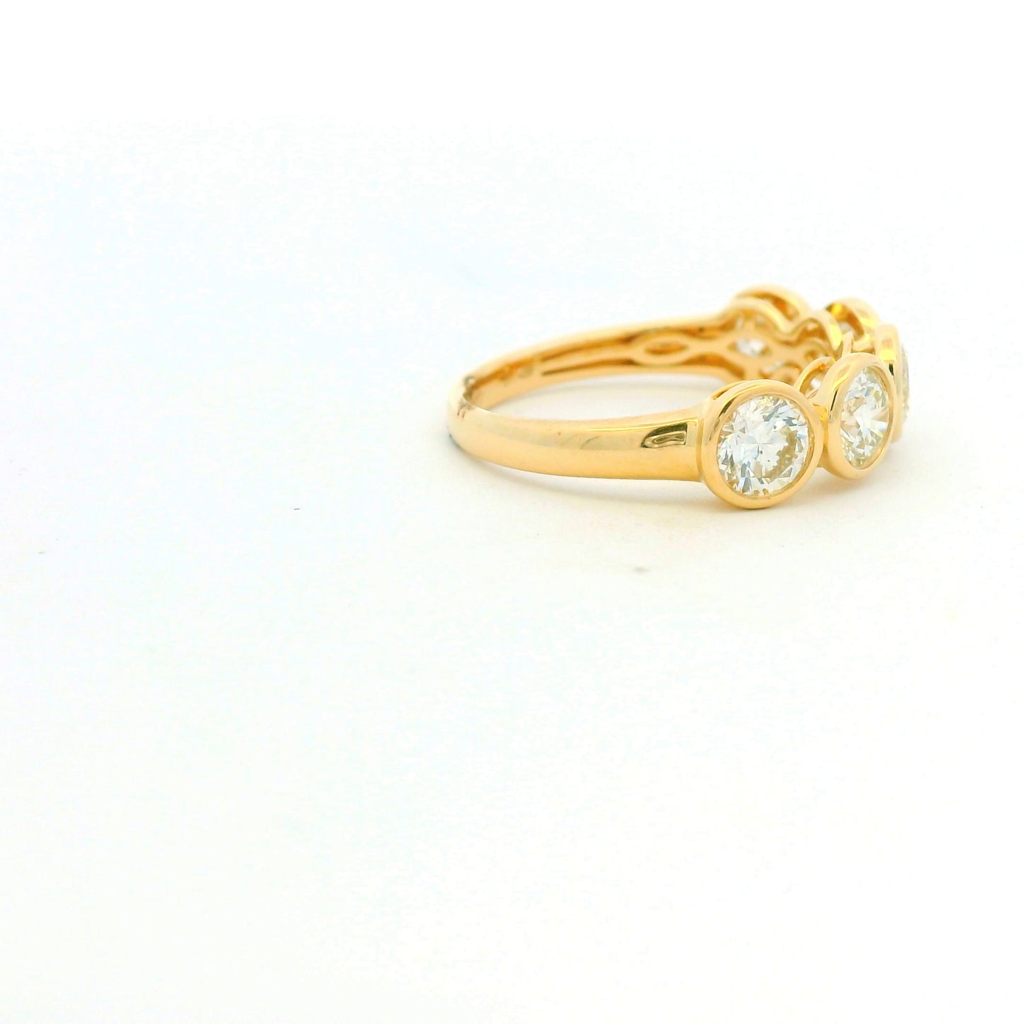 14k Yellow Gold Natural 1.75 Carat Round Brilliant Diamond 5 Stone Bezel Set Ring