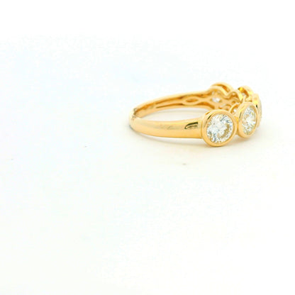 14k Yellow Gold Natural 1.75 Carat Round Brilliant Diamond 5 Stone Bezel Set Ring