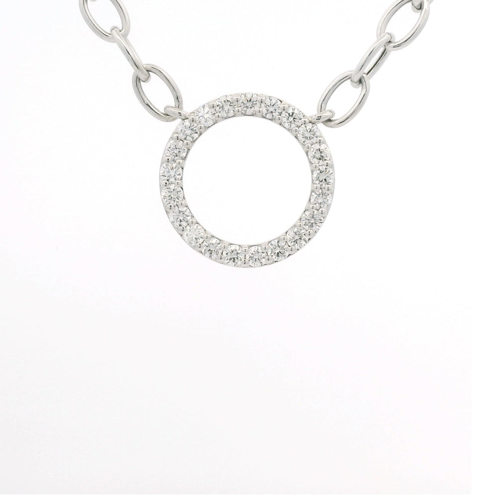 14K White Gold Natural Round Brilliant Cut Diamond Circle Pendant Paperclip Necklace
