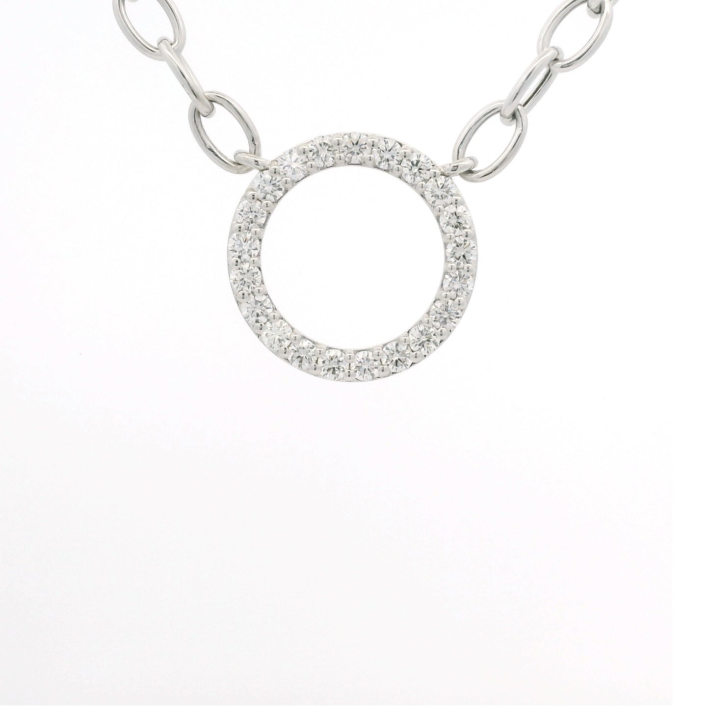 14K White Gold Natural Round Brilliant Cut Diamond Circle Pendant Paperclip Necklace