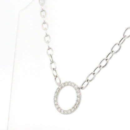 14K White Gold Natural Round Brilliant Cut Diamond Circle Pendant Paperclip Necklace