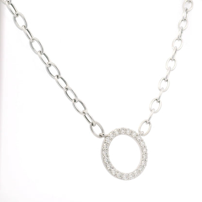 14K White Gold Natural Round Brilliant Cut Diamond Circle Pendant Paperclip Necklace