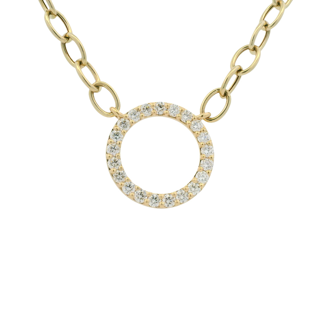 14K Yellow Gold Natural Round Brilliant Cut Diamond Circle Pendant Paperclip Necklace
