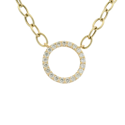 14K Yellow Gold Natural Round Brilliant Cut Diamond Circle Pendant Paperclip Necklace
