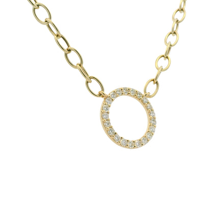 14K Yellow Gold Natural Round Brilliant Cut Diamond Circle Pendant Paperclip Necklace