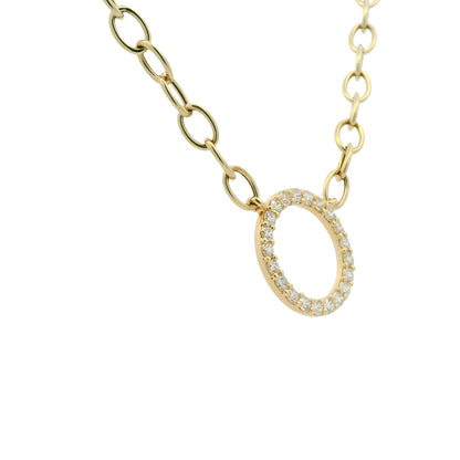 14K Yellow Gold Natural Round Brilliant Cut Diamond Circle Pendant Paperclip Necklace