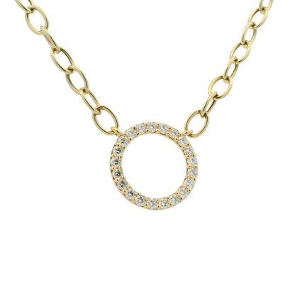 14K Yellow Gold Natural Round Brilliant Cut Diamond Circle Pendant Paperclip Necklace
