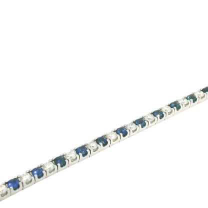 14k White Gold Natural Round Brilliant Cut Diamond & Sapphire Tennis Bracelet