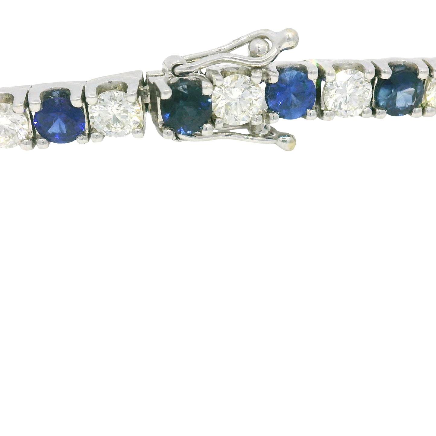 14k White Gold Natural Round Brilliant Cut Diamond & Sapphire Tennis Bracelet