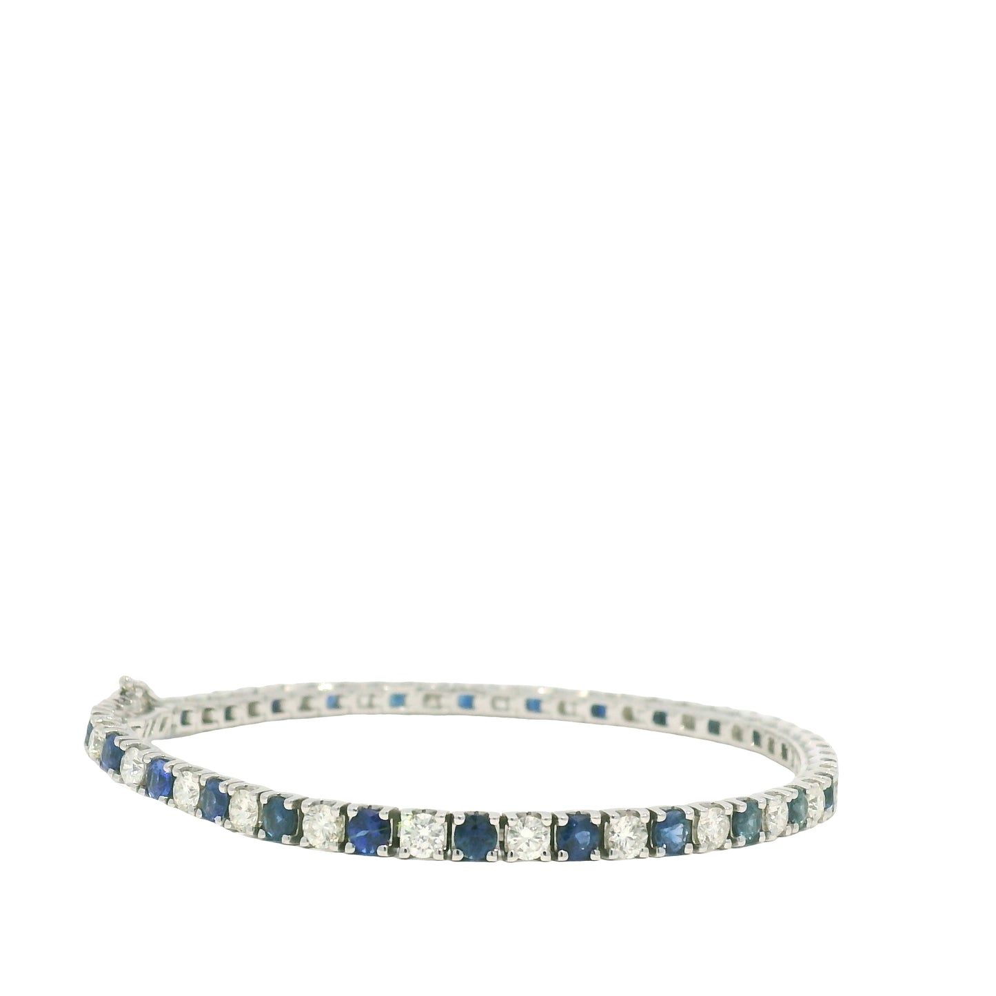 14k White Gold Natural Round Brilliant Cut Diamond & Sapphire Tennis Bracelet