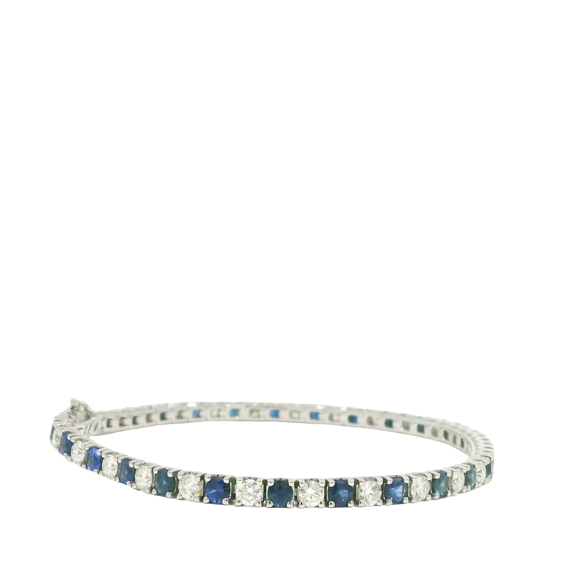 14k White Gold Natural Round Brilliant Cut Diamond & Sapphire Tennis Bracelet