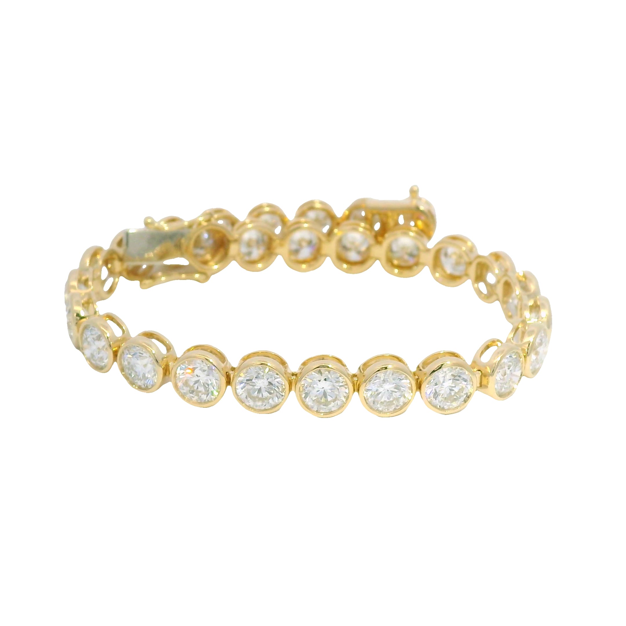 14K Yellow Gold Natural 14.57 Carats Diamond Bezel Set Tennis Bracelet