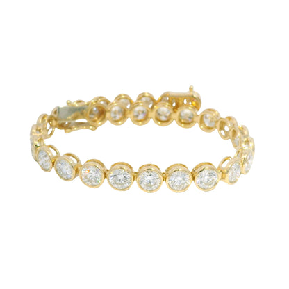 14K Yellow Gold Natural 14.57 Carats Diamond Bezel Set Tennis Bracelet