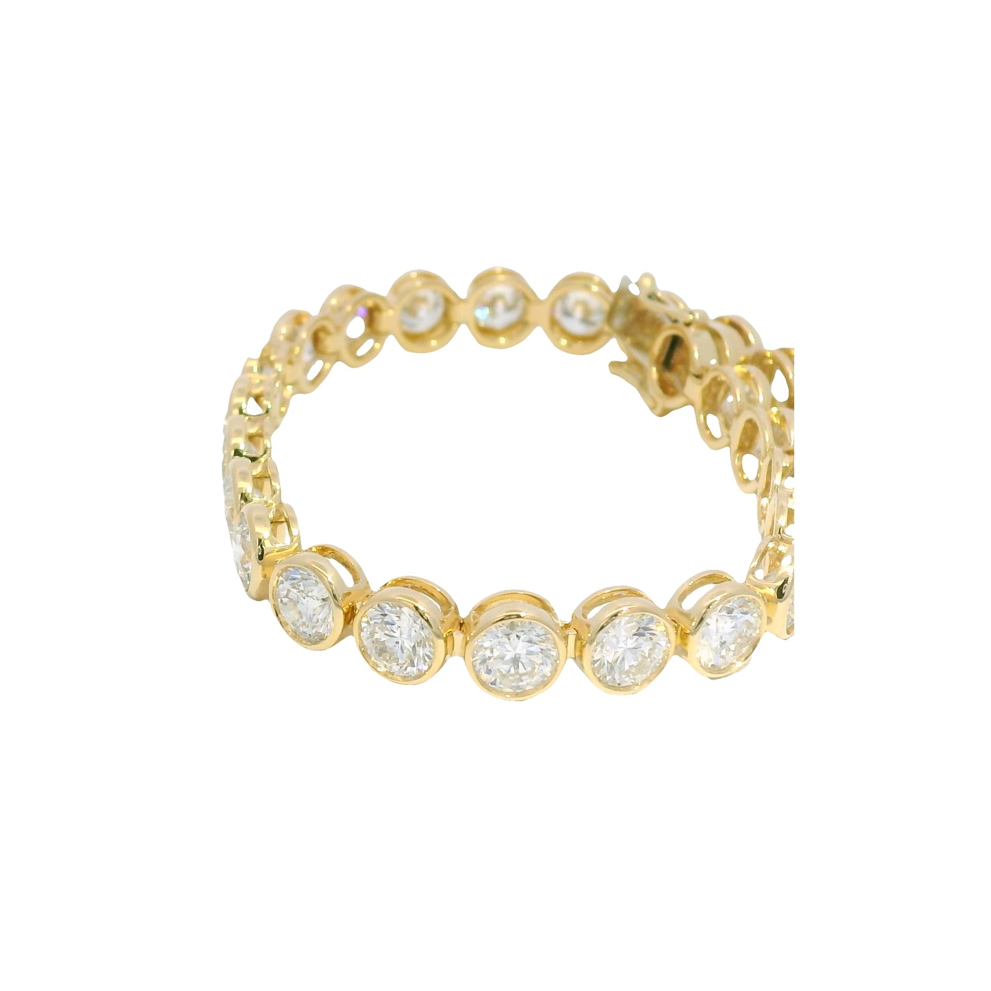 14K Yellow Gold Natural 14.57 Carats Diamond Bezel Set Tennis Bracelet