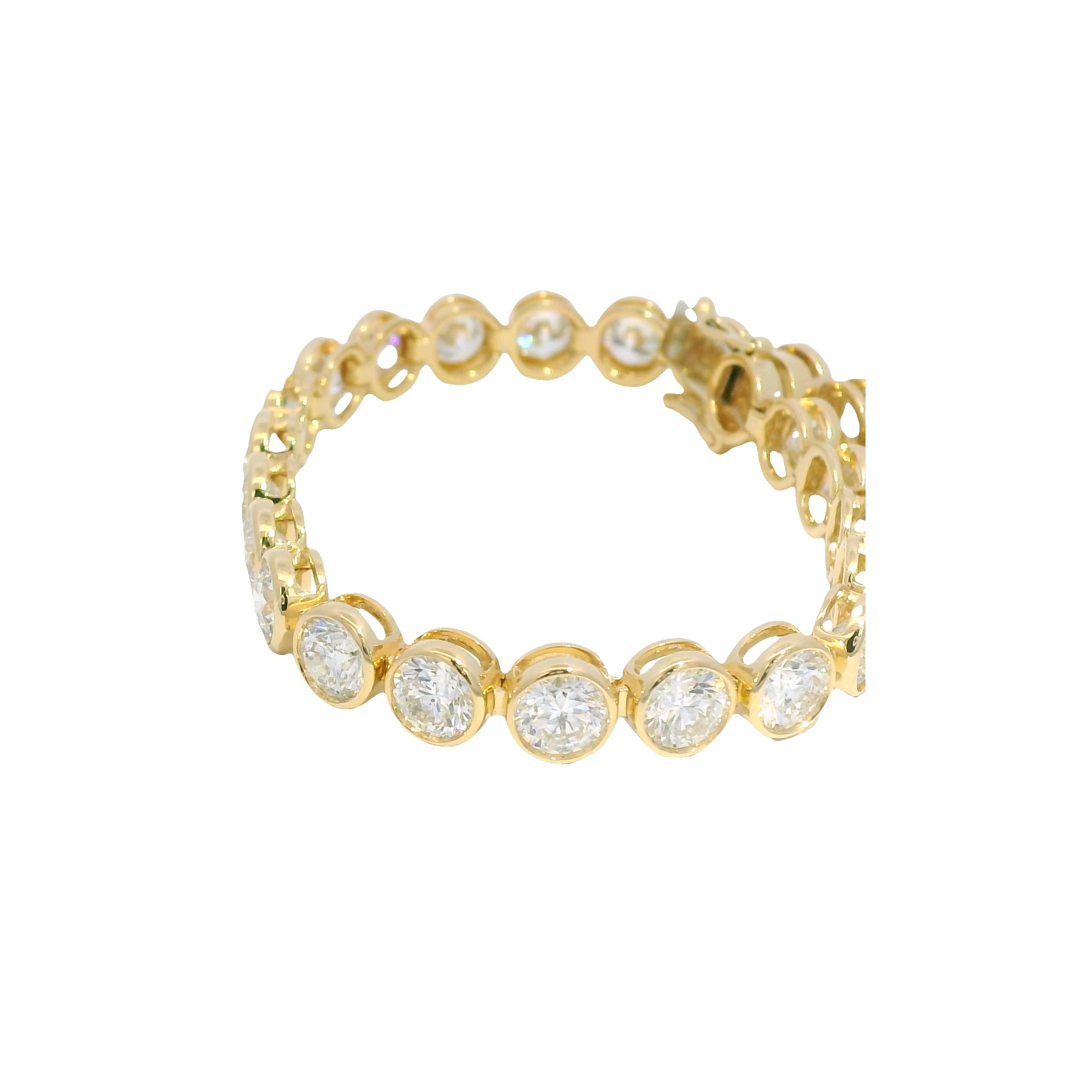 14K Yellow Gold Natural 14.57 Carats Diamond Bezel Set Tennis Bracelet