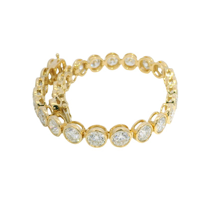 14K Yellow Gold Natural 14.57 Carats Diamond Bezel Set Tennis Bracelet