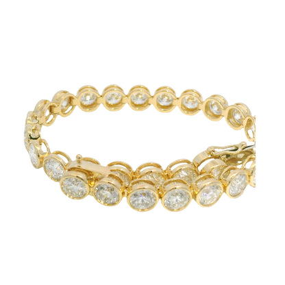14K Yellow Gold Natural 14.57 Carats Diamond Bezel Set Tennis Bracelet