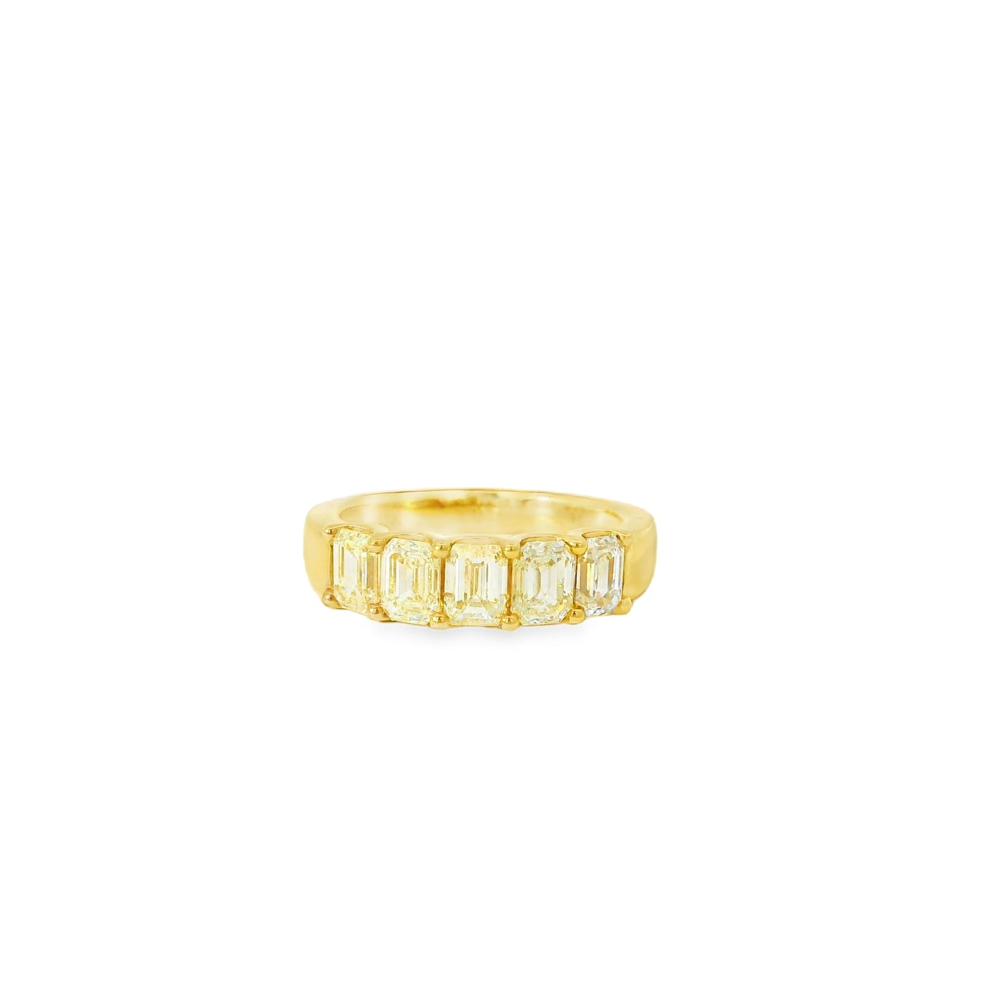 18K Yellow Gold Natural 2.00 Carat Emerald Cut Diamond 5 Stone Ring
