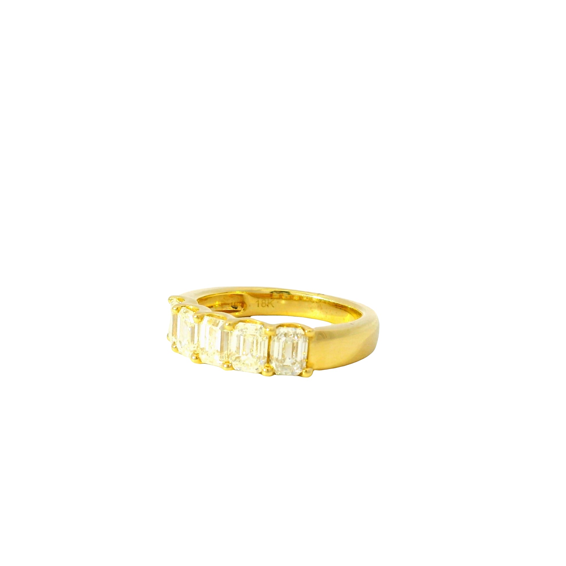 18K Yellow Gold Natural 2.00 Carat Emerald Cut Diamond 5 Stone Ring