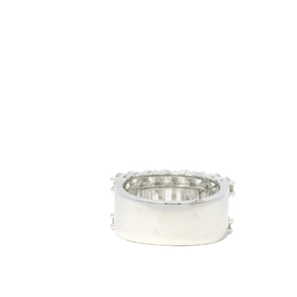 18K White Gold Natural Round Brilliant & Baguette Cut Diamonds 3 Row Half-Way Ring